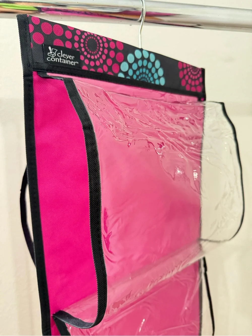 2 Pcs Fuchsia 2 Sided 8 Clear Pocket Hanging Closet Storage Organizer Cubby